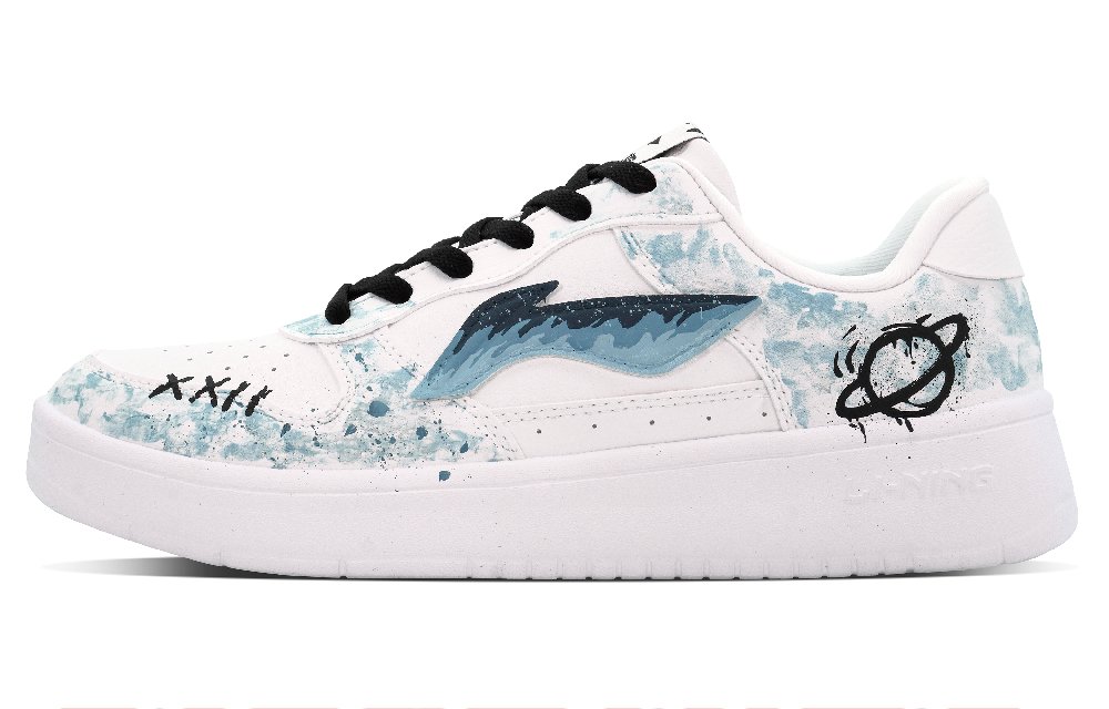 LiNing Pontoon Boats Slip-Resistant Cushioning Abrasion-Resistant Low-Top Skateboard Shoes Men's White Blue