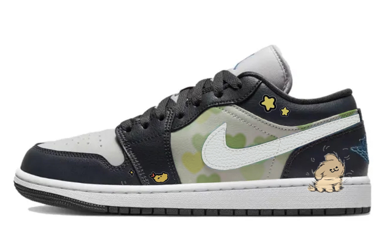 Jordan Air Jordan 1 Durable Breathable Low-Top Vintage Basketball Shoes Unisex Black Gray Blue