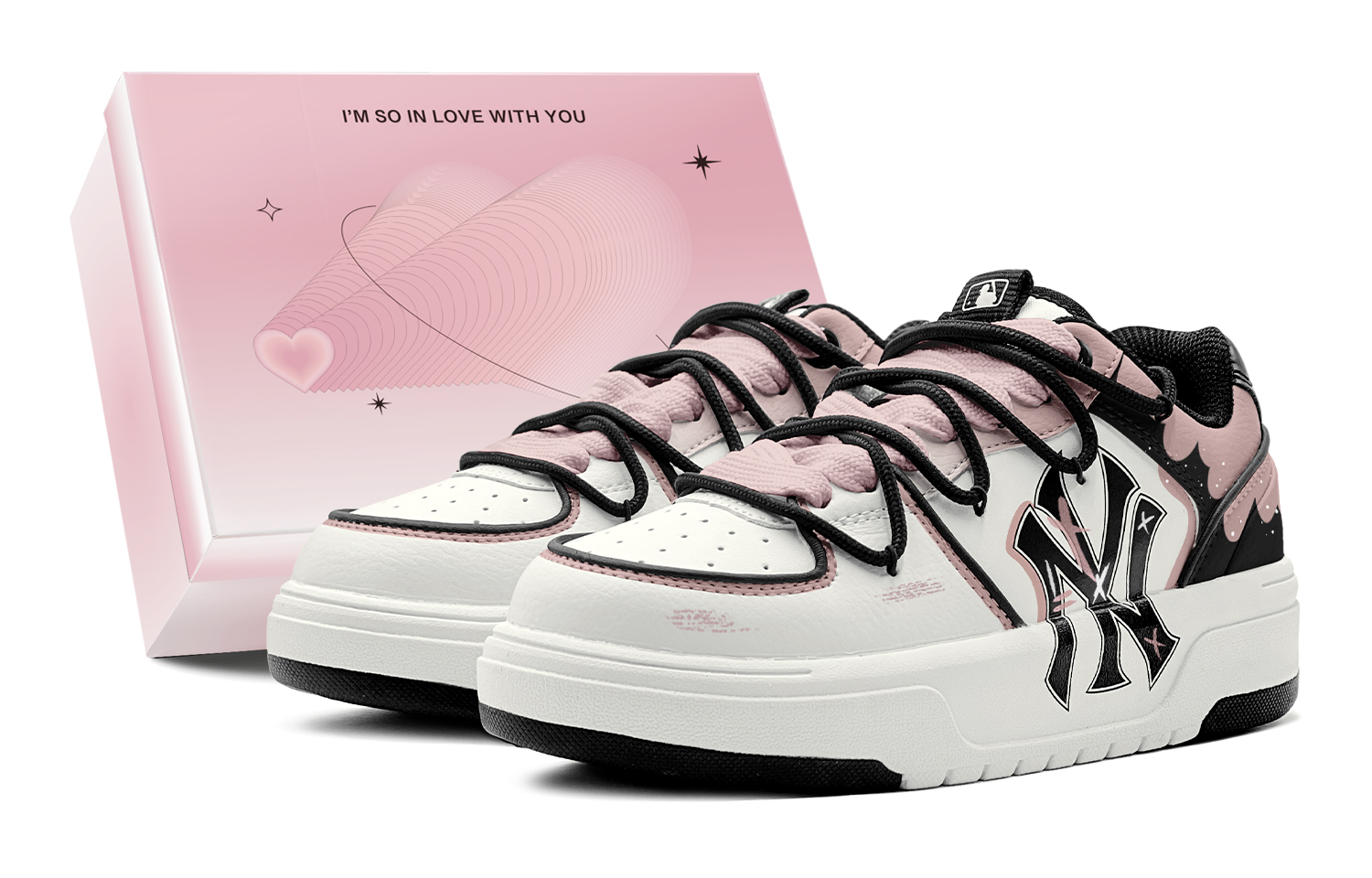 MLB Chunky Liner Romantic Treat, Blackberry Cookie Low Top Skateboard Shoes Unisex Black Pink