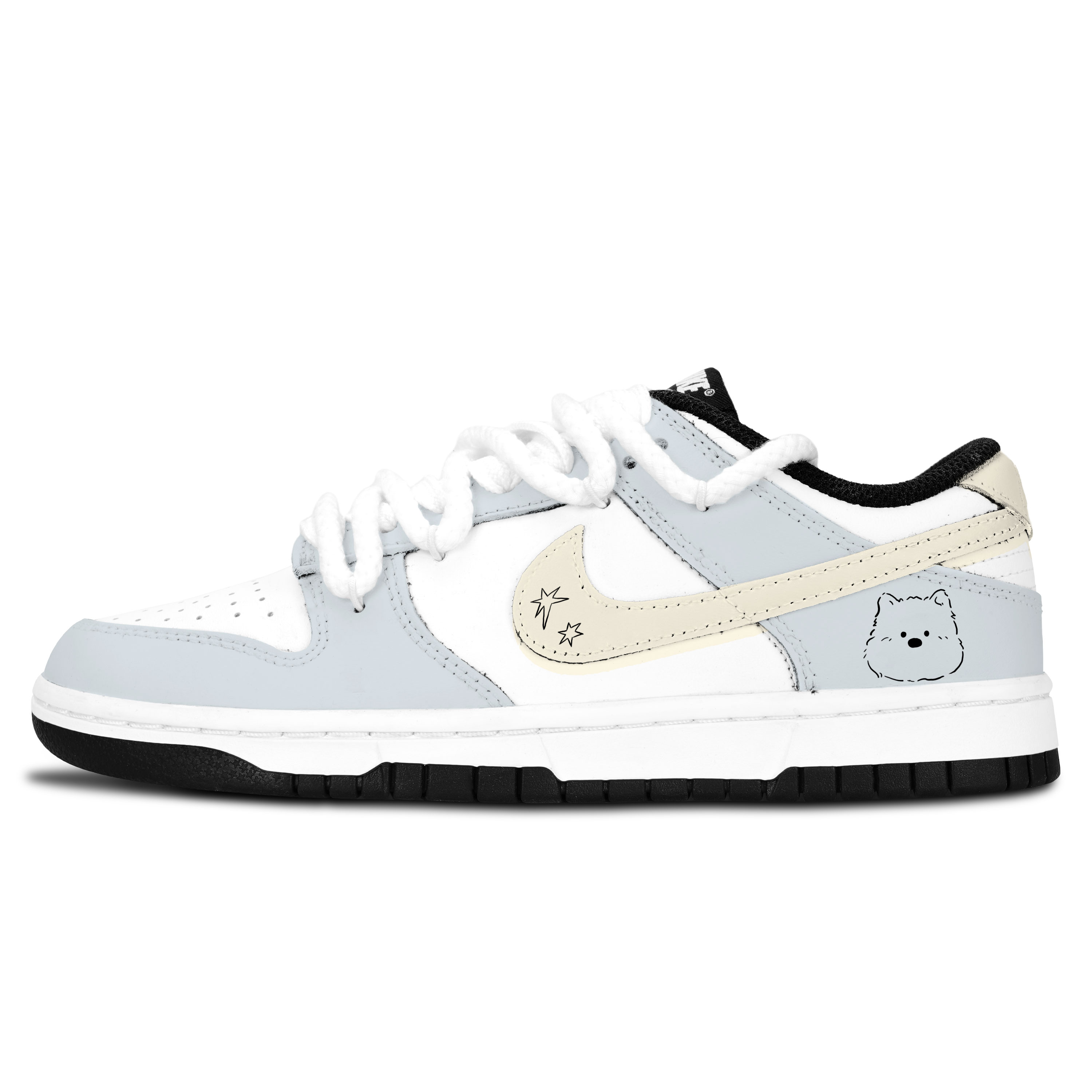 Nike Dunk Black White, Salt Style Dog Abrasion Resistant Slip Resistant Low top Skateboard Shoes Unisex Gray Blue