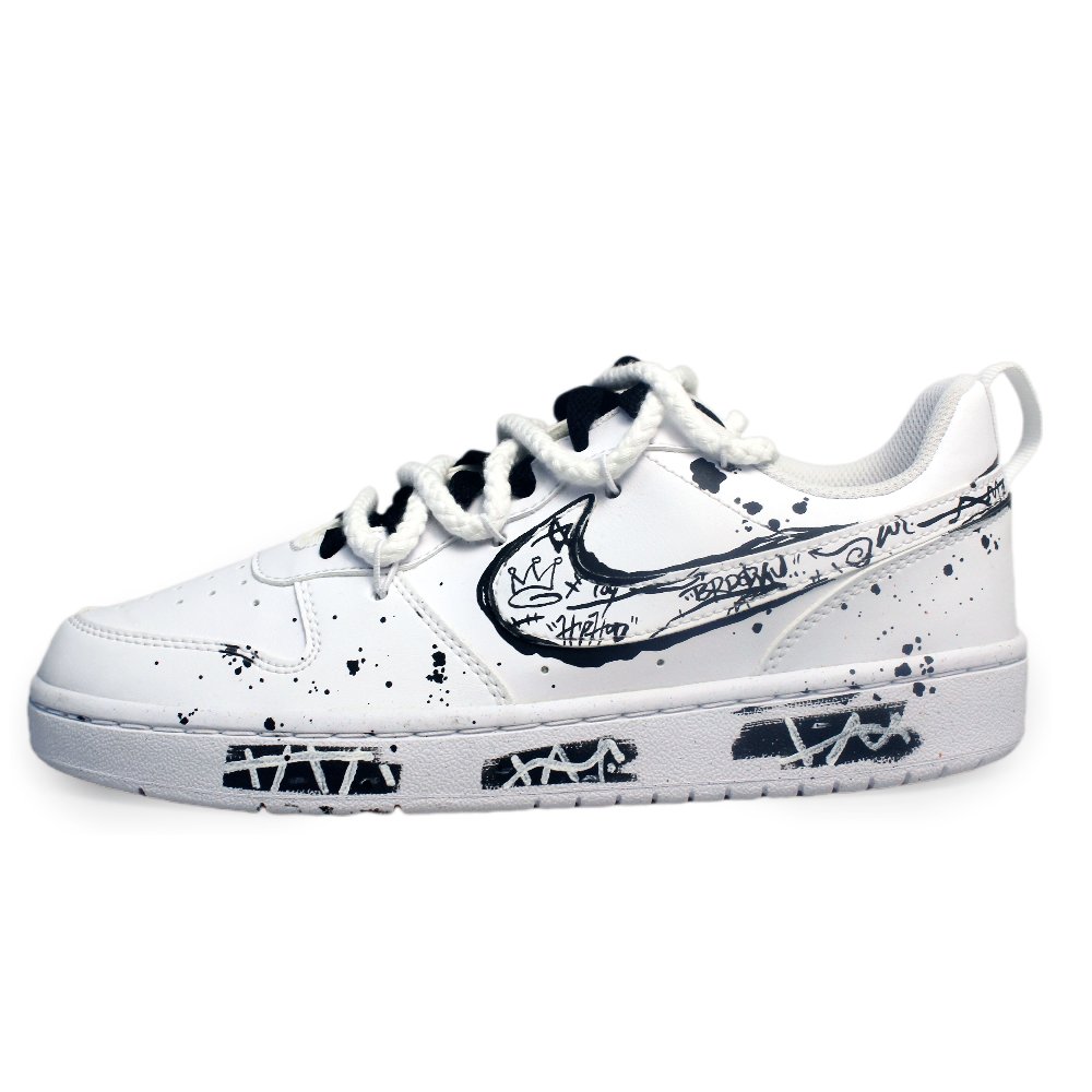 Nike Court Borough Graffiti Kingdom Slip-Resistant Cushioning Low-Top Skateboard Shoes GS Black White