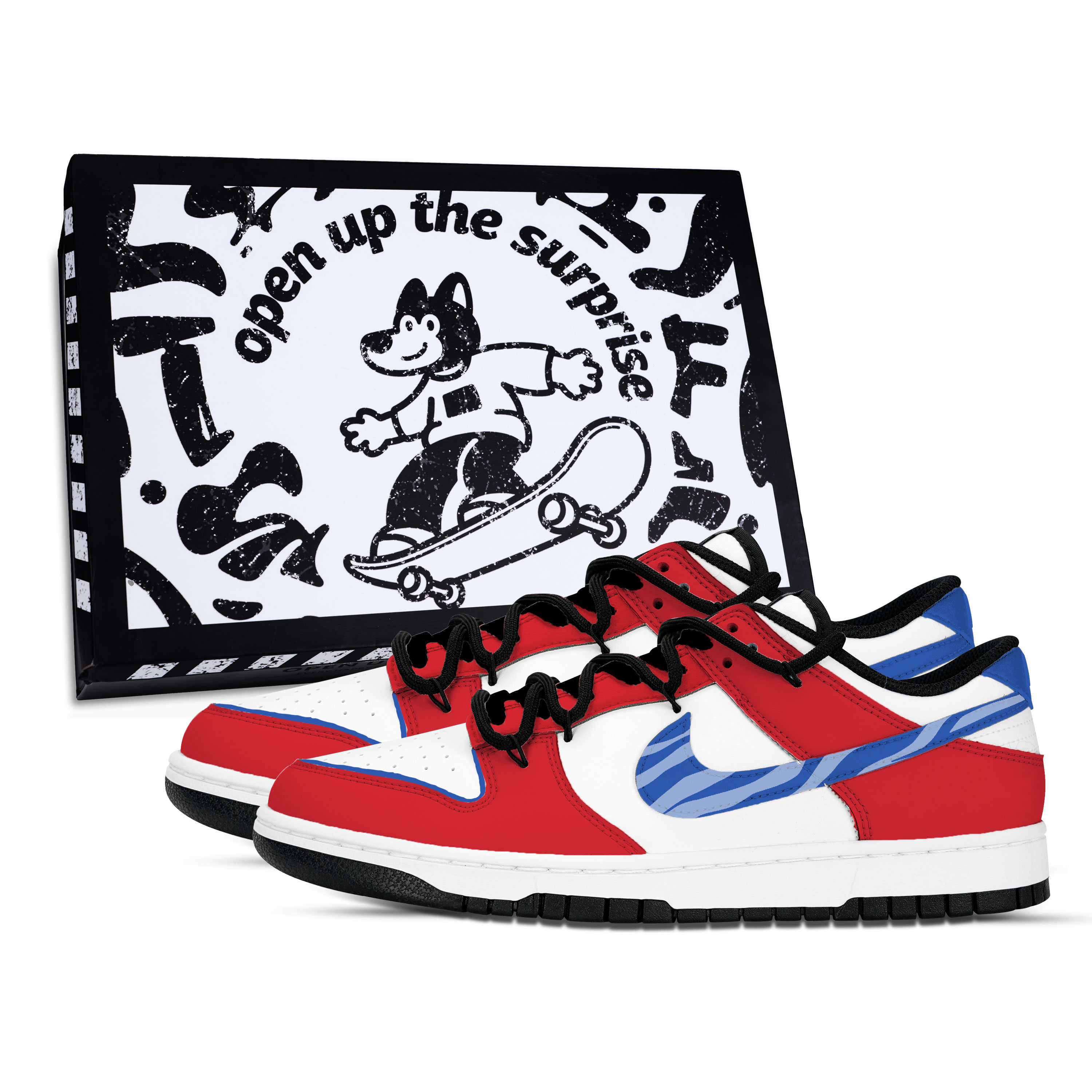 Nike Dunk Multicolor Pattern Abrasion Resistant Low top Skateboard Shoes Unisex Red Blue White