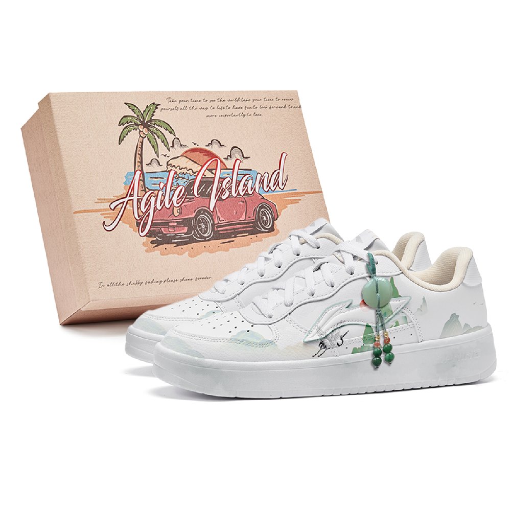 LiNing Pontoon Boats Cushioning Lightweight Low Top Skateboard Shoes Women's White Green