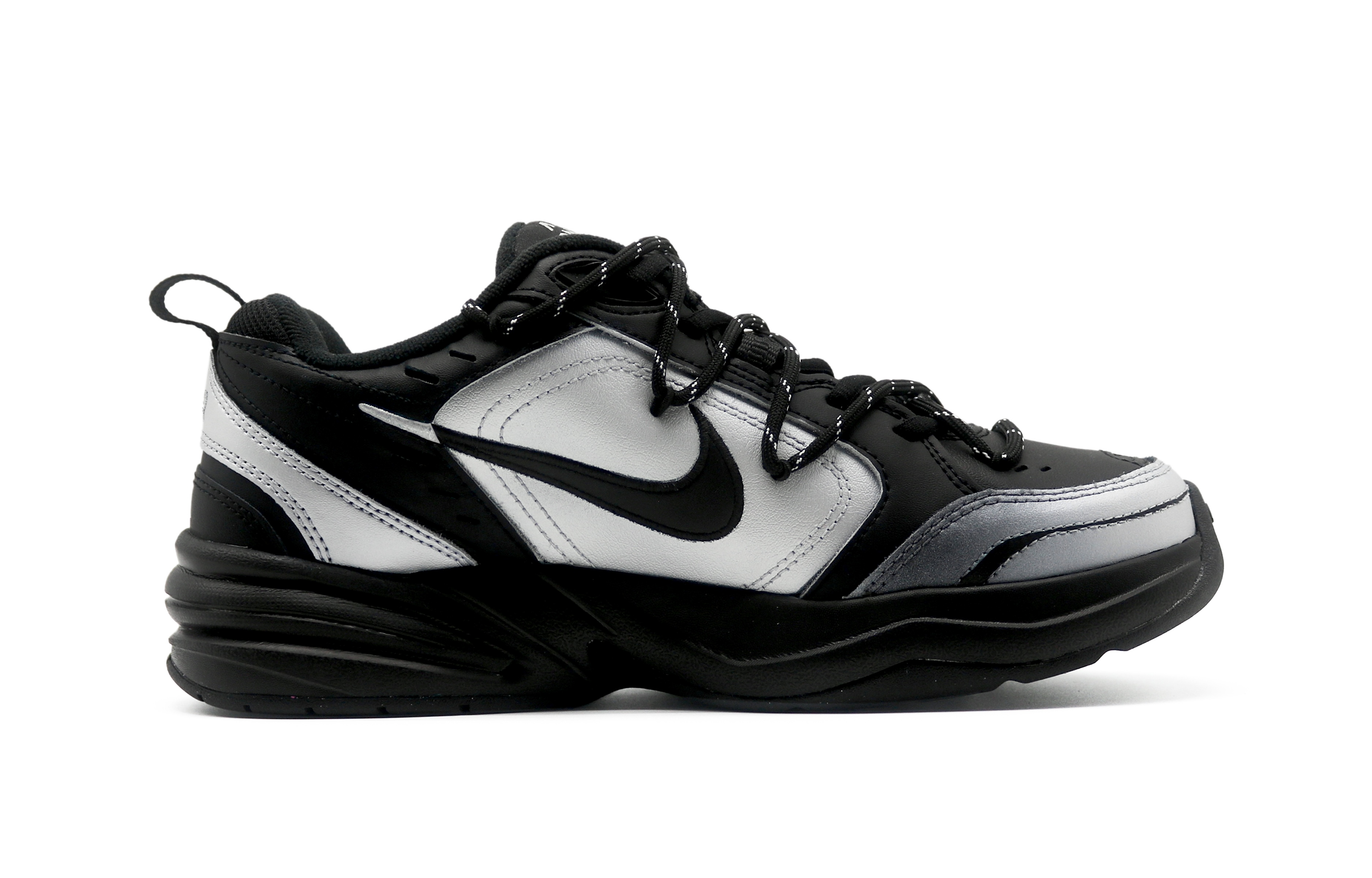 Nike Air Monarch 4 Abrasion Resistant Low Top Chunky Sneakers Unisex Black Silver
