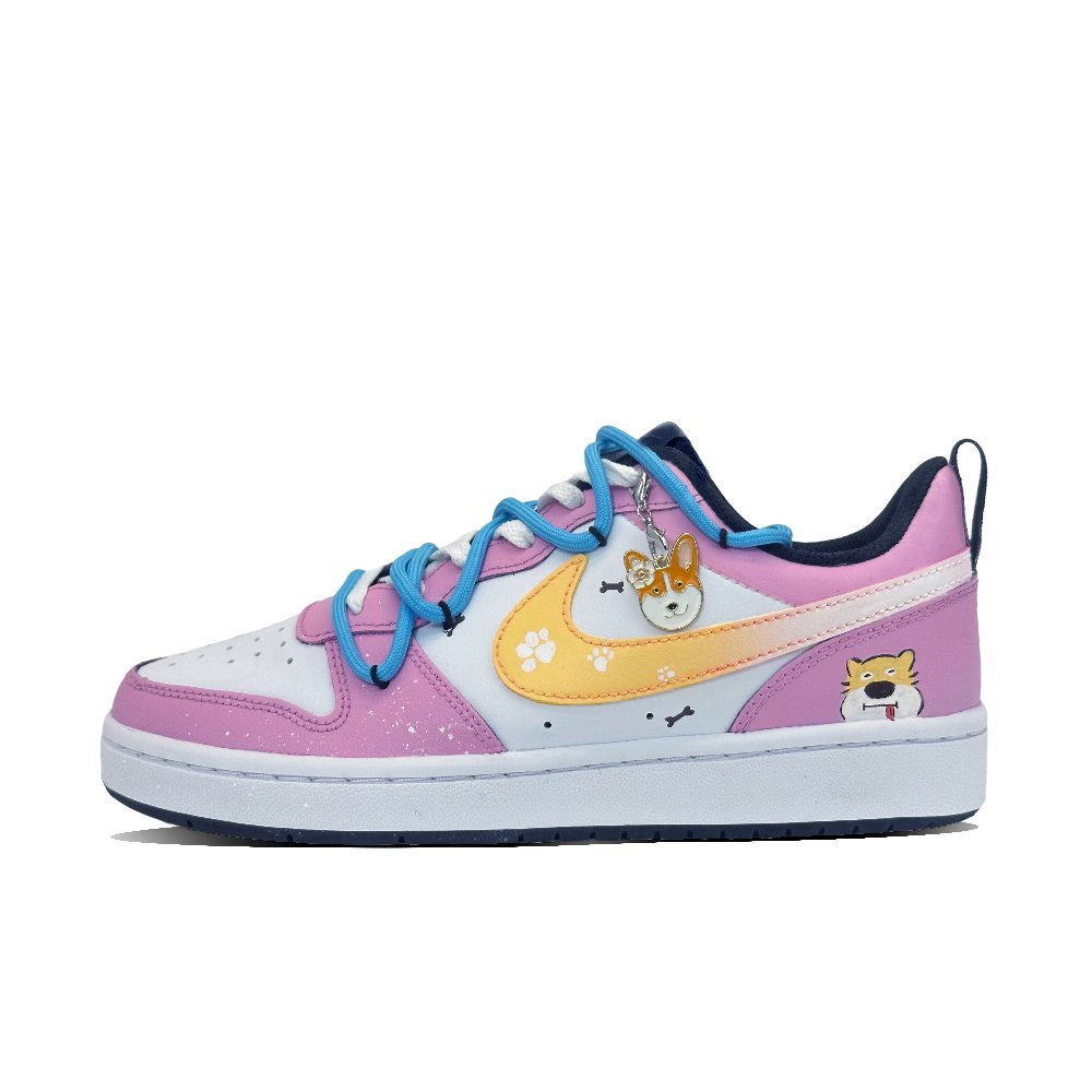 Nike Court Borough 2 Happy Puppy Squad Coverage Anti-Slip And Wear-Resistant Low-Top Skateboard Shoes GS Pink