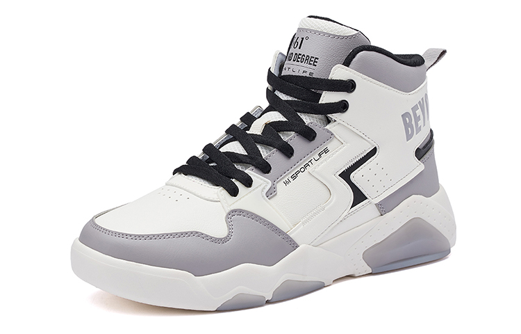 361° Xingran High Top Skateboard Shoes Men's White Gray Black