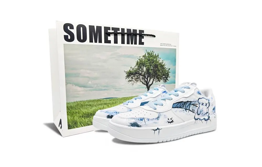 Anta Relaxed Slip Resistant Cushioning Abrasion Resistant Low Top Skateboard Shoes Men's White Blue