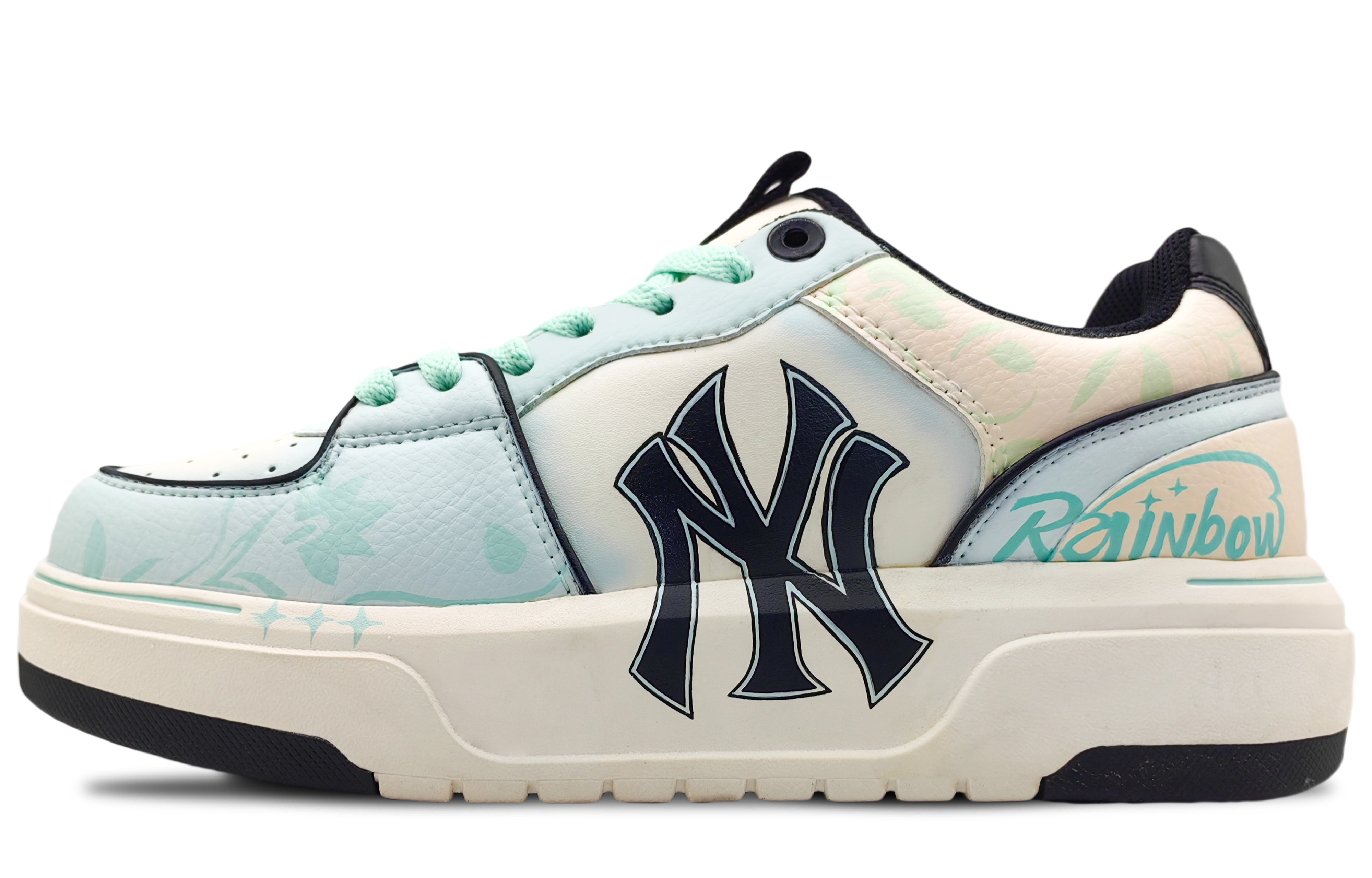 MLB Chunky Liner Wear-Resistant Height Increasing Low-Top Skateboard Shoes Unisex White Blue