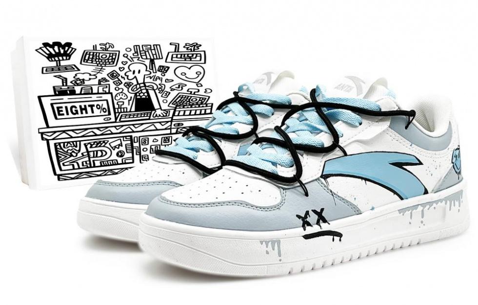 Anta Slip-Resistant Cushioning Low-Top Skateboard Shoes Men's White Blue