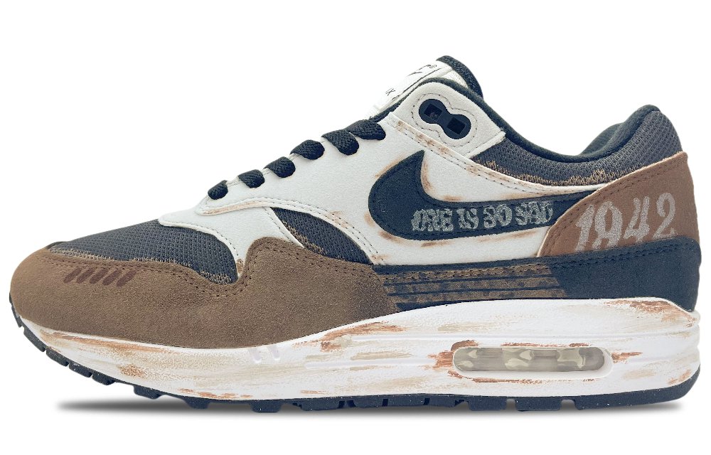 Nike Air Max 1 Wear-Resistant Low-Top Casual Shoes Men's White Umber Black