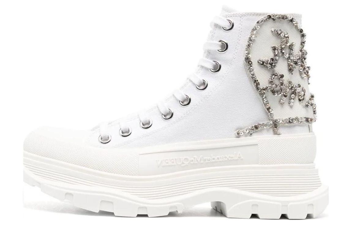 Alexander McQueen Tread Slick Boot White Silver Crystal Women's