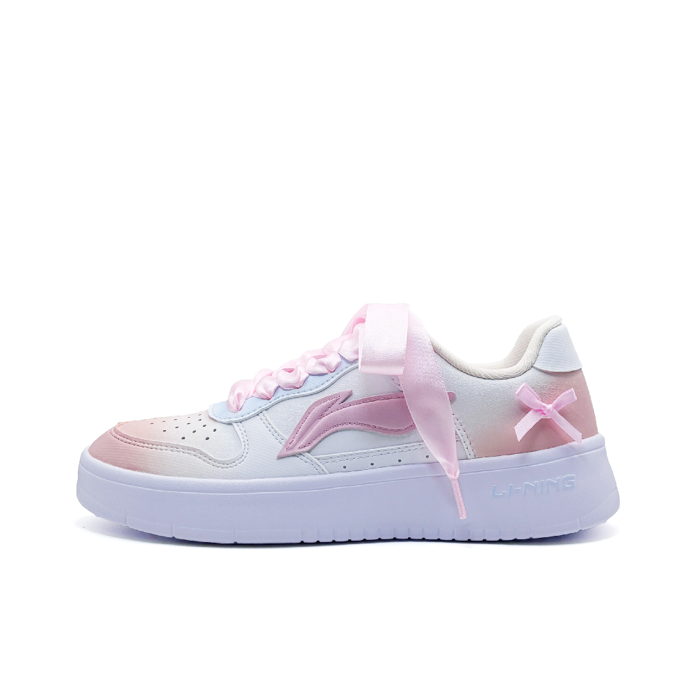 LiNing Pontoon Boats Anti Slip Wear Resistant Low Top Skateboard Shoes Women's White Pink