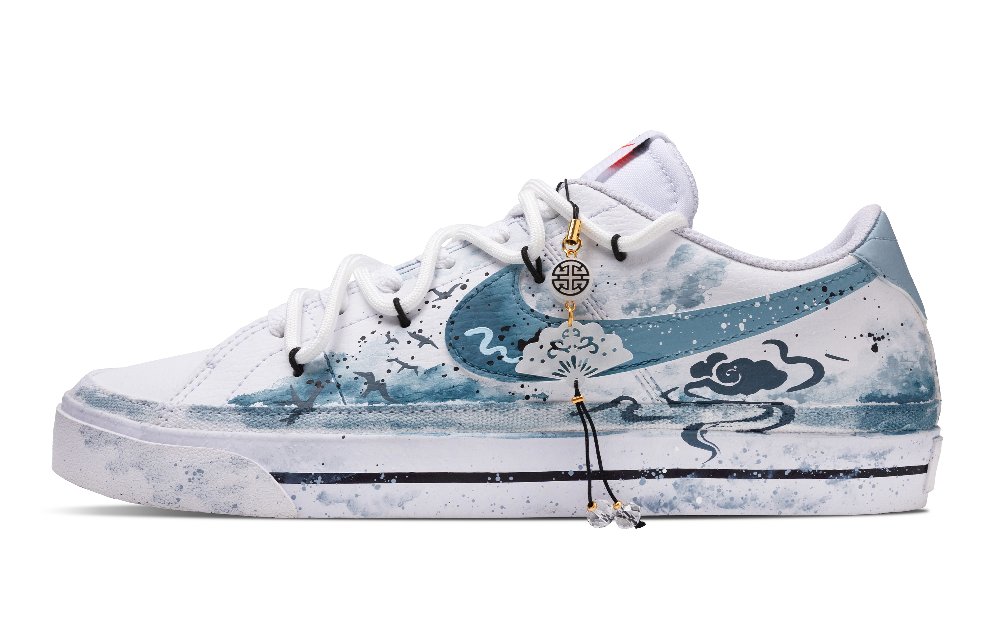 Nike Court Legacy Pattern Cloud Feather Anti Slip Wear Resistant Low Top Skateboard Shoes Men's Blue White