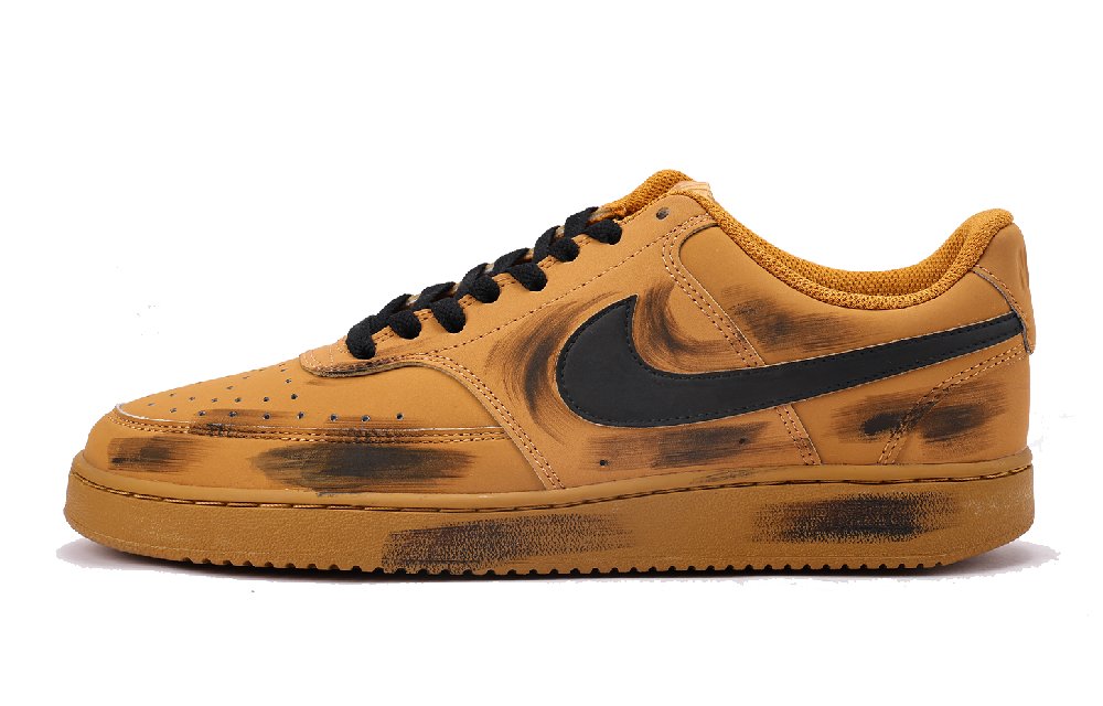 Nike Court Vision 1 Coverage Anti-Slip And Wear-Resistant Low-Top Skateboard Shoes Unisex Yellow Brown Black
