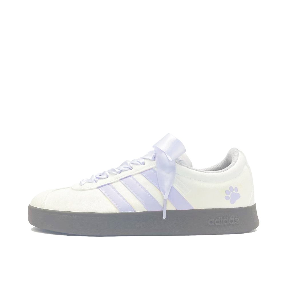 Adidas VL COURT 2.0 Purple Cat Abrasion Resistant Low Top Skateboard Shoes Unisex Beige Purple