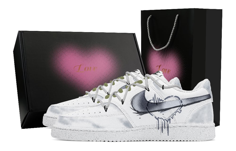 Nike Court Vision 1 Island Resonance Heart Box Slip Resistant Shock Absorbers Low Top Skateboard Shoes Men's White Gray