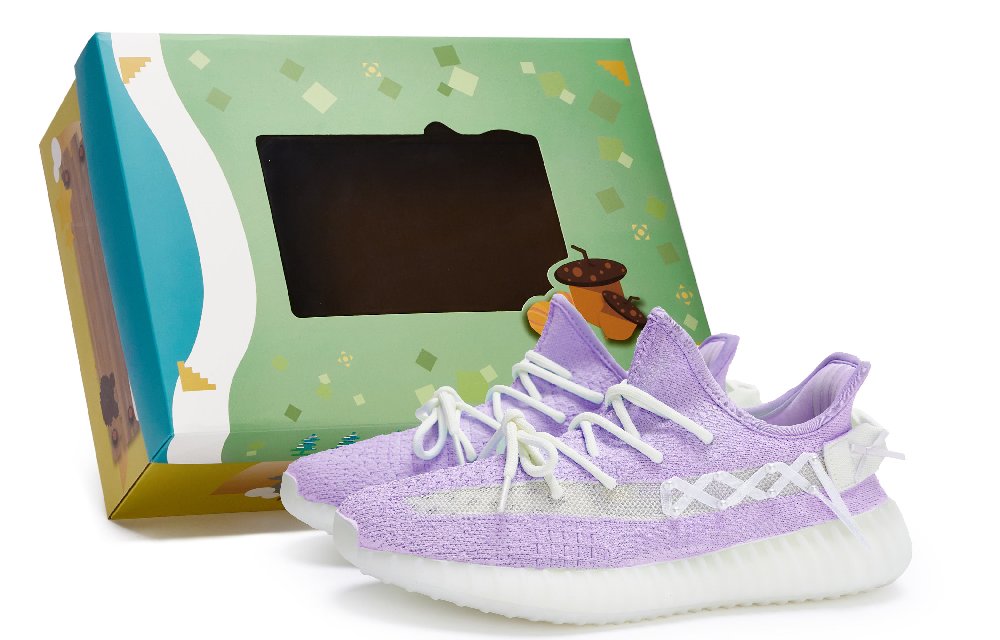 Adidas Originals Yeezy Boost 350 V2 Anti-Slip Wear-Resistant Low-Top Casual Shoes Unisex White Purple