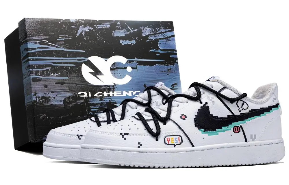 Nike Court Vision 1 My World Box Abrasion Resistant Low top Skateboard Shoes Unisex Black White
