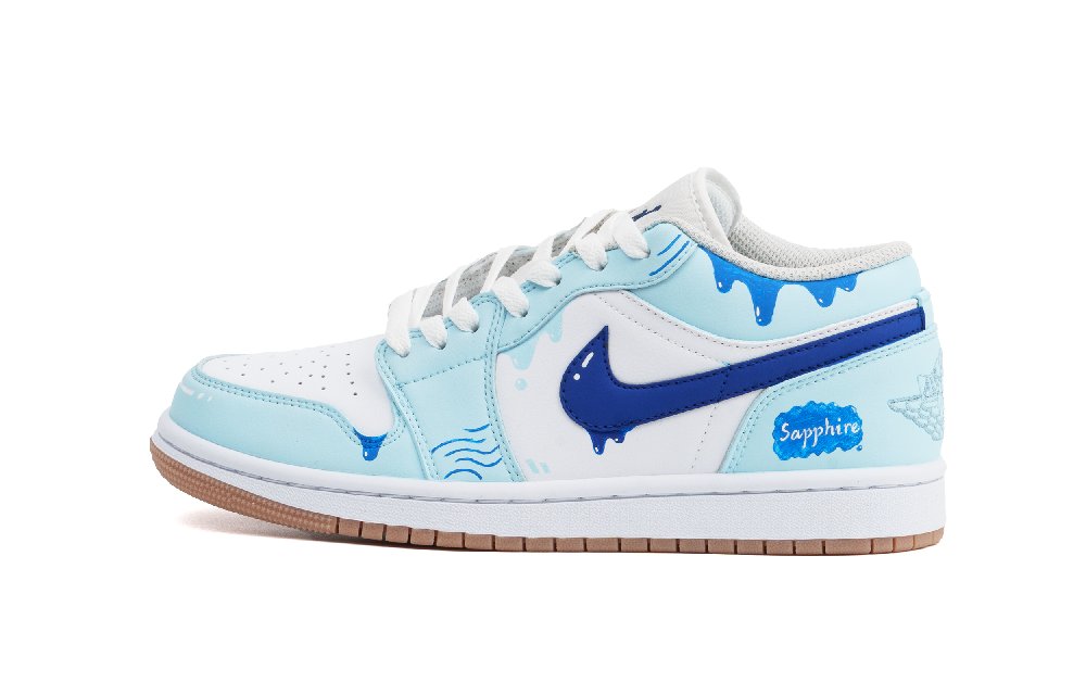 Jordan Air Jordan 1 Cushioning, Wear Resistant Low Top Vintage Basketball Shoes Unisex Sky Blue