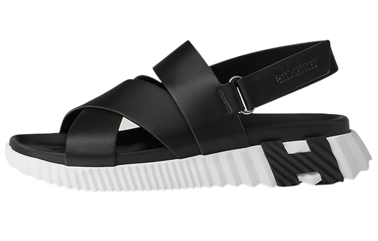 HERMES Electric One Strap Sandals Men's Black
