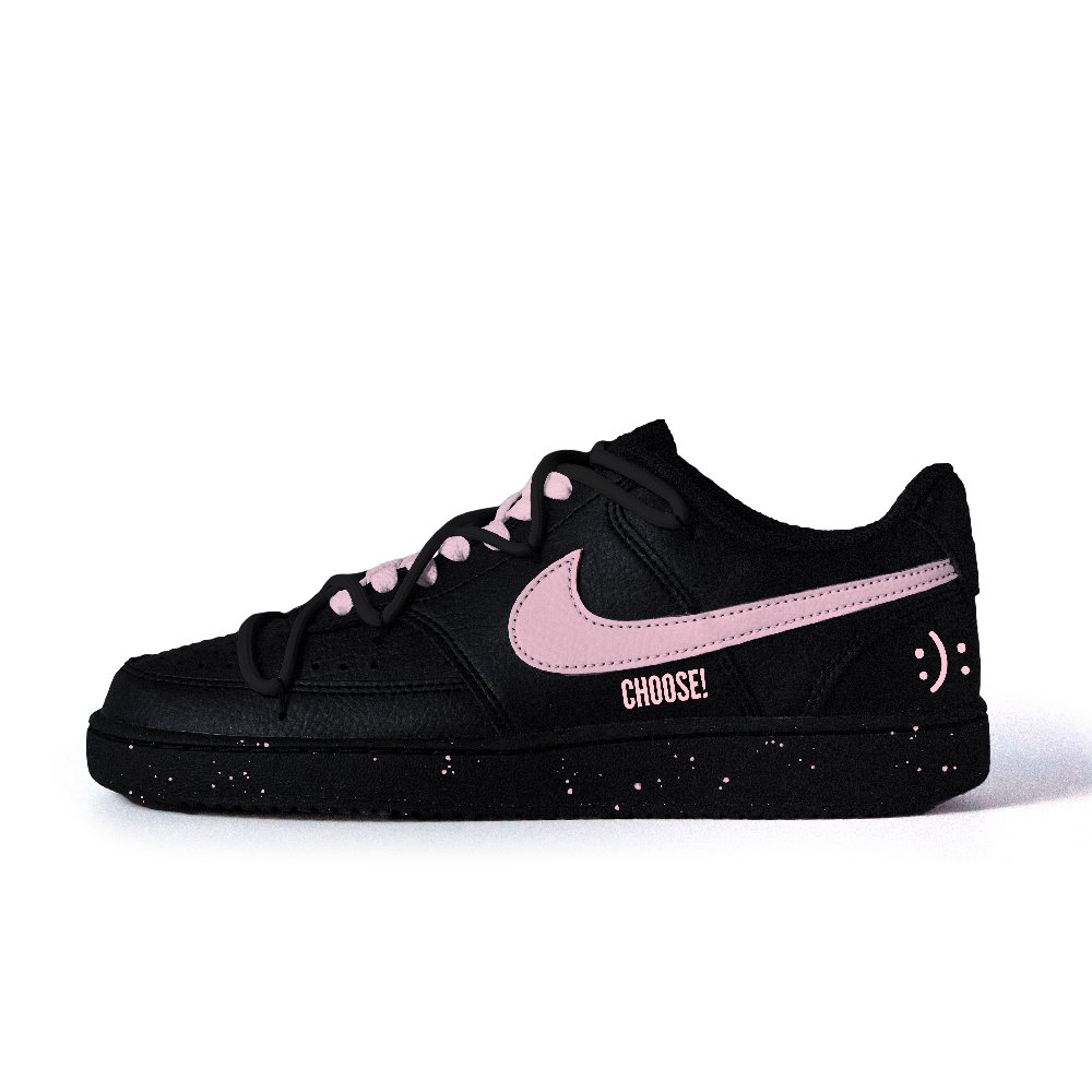 Nike Court Vision Anti Slip Wear Resistant Low Top Skateboard Shoes Unisex Black Pink