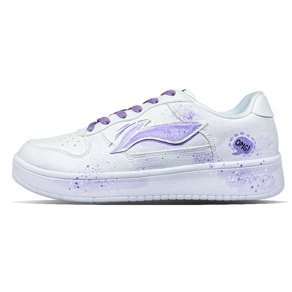 LiNing Pontoon Boats Cushioned Wear-Resistant Breathable Low-Top Skateboard Shoes Men's Purple White