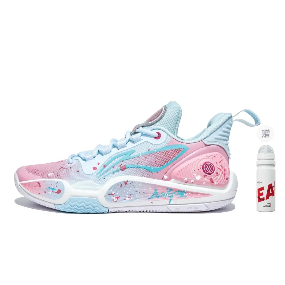 LiNing Speed 9 Shock Absorbers Slip Resistant Abrasion Resistant Low top Basketball Shoes Men's Ice Blue Pink