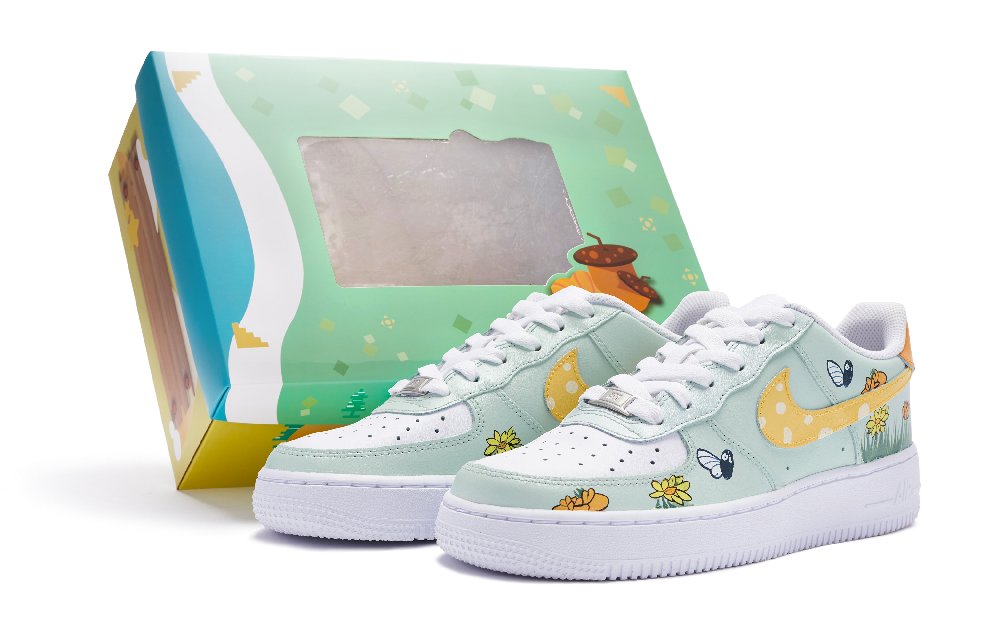 Nike Air Force 1 Low 811 Manufacturing Low Top Skateboard Shoes GS Mint Green, Yellow, Black, White
