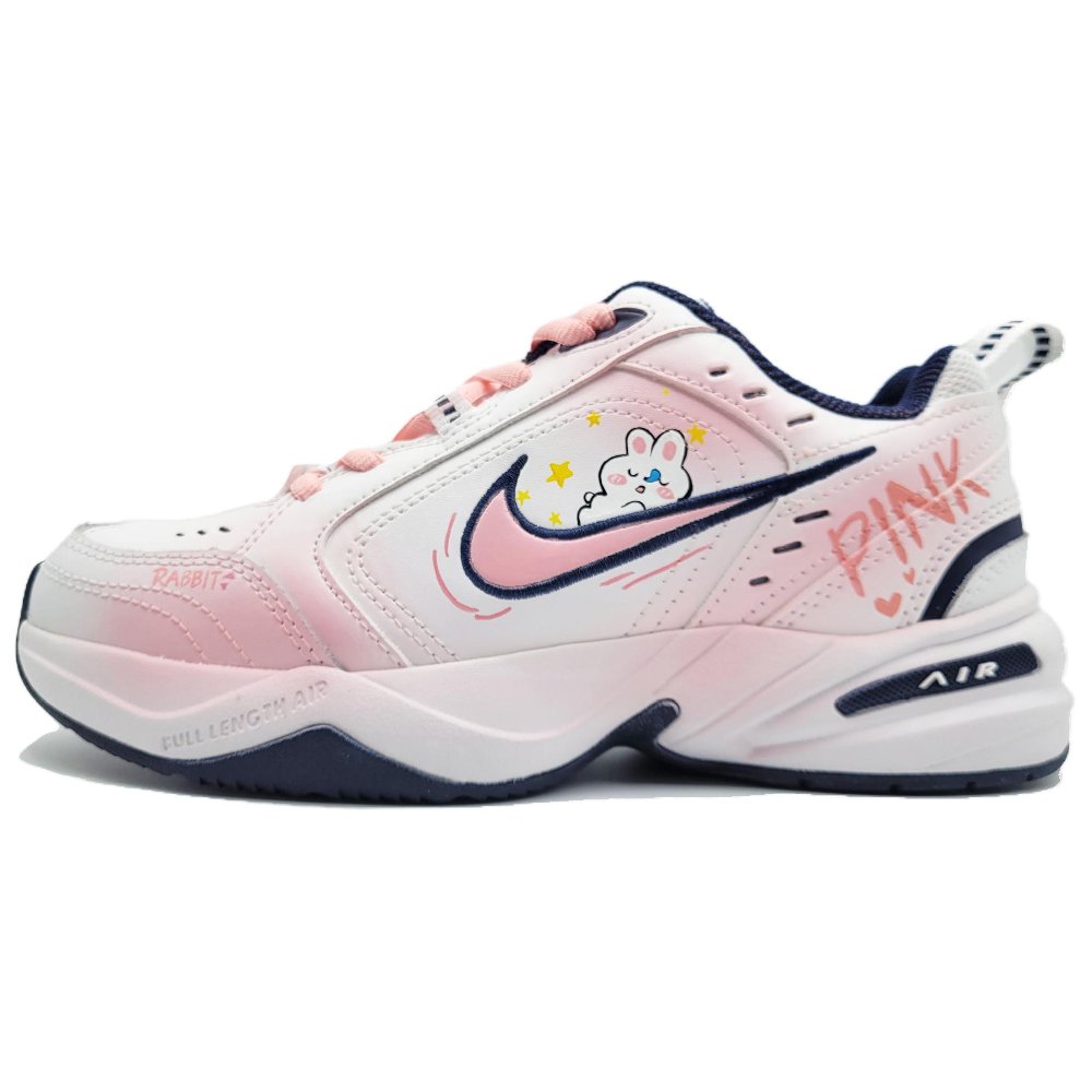 Nike Air Monarch 4 White Navy Anti-Slip And Wear-Resistant Height Increasing Low-Top Chunky Sneakers Unisex White Pink