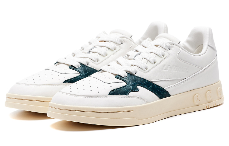 LI-NING 1990 Anti-Slip Wear-Resistant Low-Top Skateboard Shoes Men's White Green