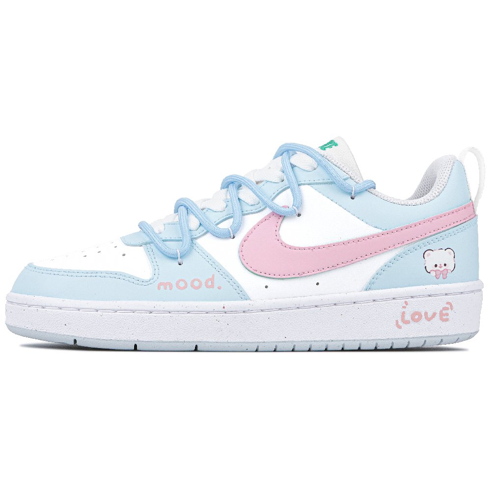 Nike Court Borough Date Bear Durable Breathable Low-Top Skateboard Shoes GS Blue Pink