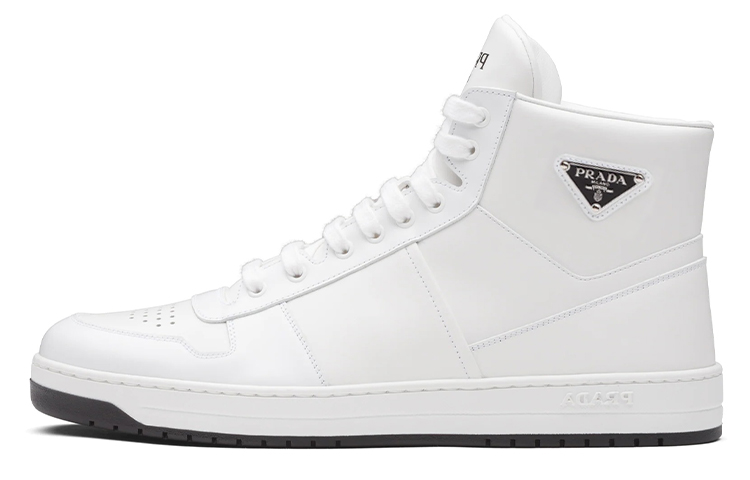 PRADA Downtown High Top Sneakers Leather White White Black
