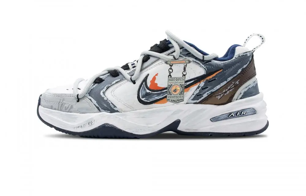 Nike Air Monarch 4 Light Gray Yibu Slip Resistant Abrasion Resistant Low top Chunky Sneakers Unisex Gray Orange