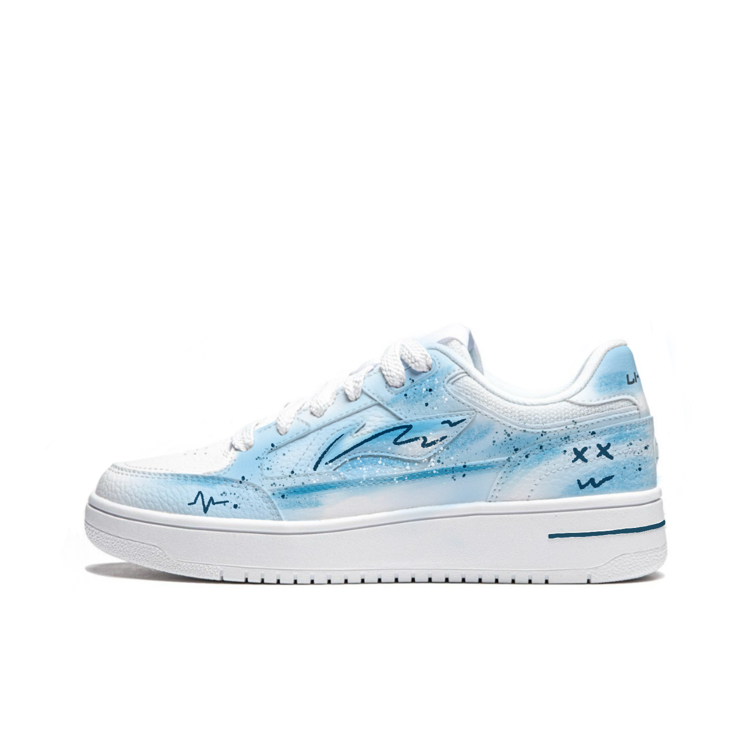 LiNing Tianji Mismatched Blue Pink Low top Skateboard Shoes Unisex