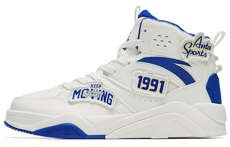 Anta Lieyan3.0 Lian Yang 3 Hook-and-Loop Slip-Resistant Cushioning Wear-Resistant High-Top Skateboard Shoes White Blue