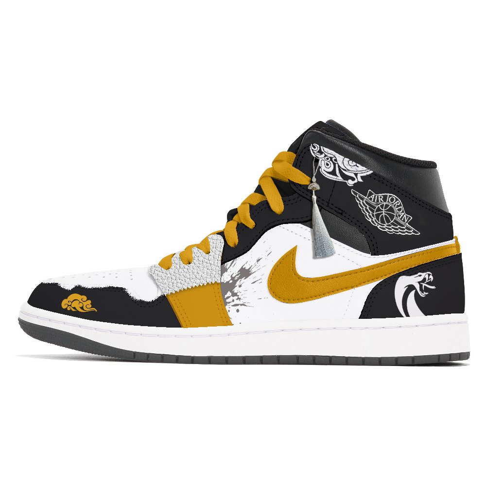 Jordan Air Jordan 1 Joy Lemon Abrasion-Resistant Mid-Top Vintage Basketball Shoes Unisex Black White Yellow