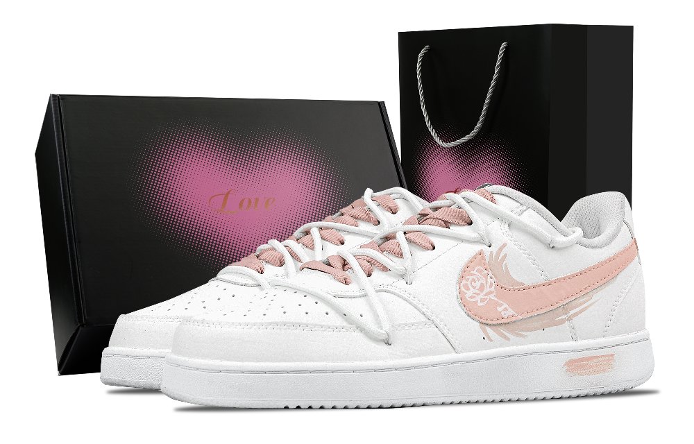 Nike Court Vision 1 Lotus Heart Box Anti Slip Wear Resistant Low Top Skateboard Shoes Men's White Pink