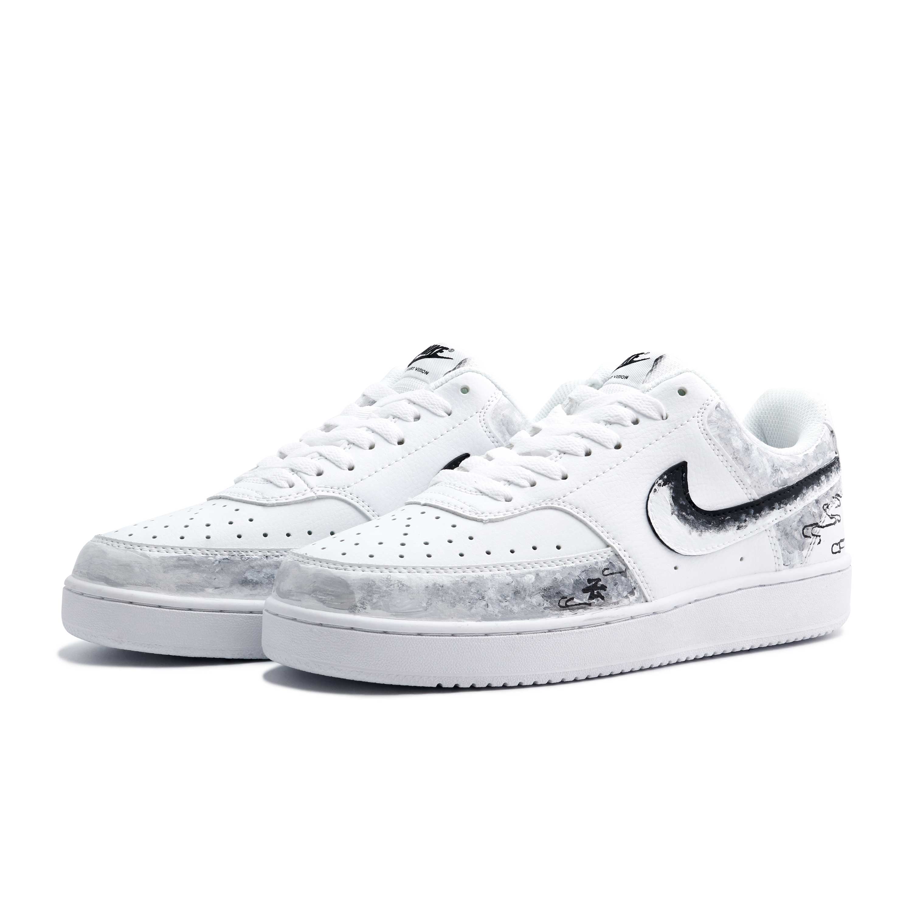 Nike Court Vision 1 Ink Shadow Graffiti Wear resistant And Lightweight Low Top Skateboard Shoes Men's Black White Gray купить в интернет-магазине Yoocart с быстрой доставкой по России.