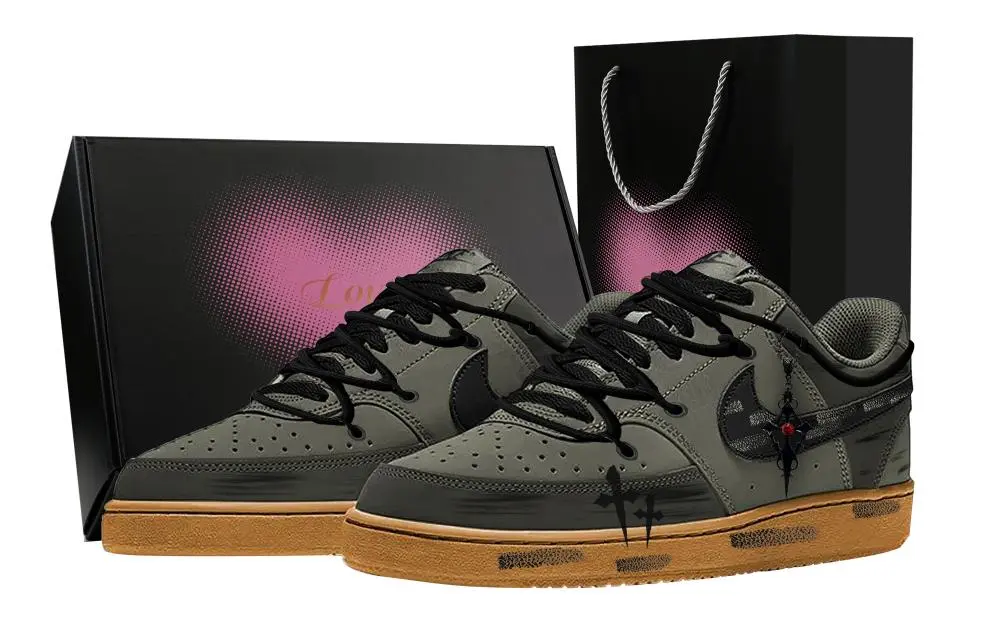 Nike Court Vision 1 Gothic Mystical Forest, Heart Box Abrasion Resistant Low Top Skateboard Shoes Men's Black Ink Green