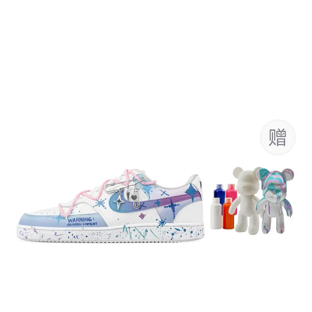 Nike Court Vision 1 Sparkling Stars, Fluid Bear Abrasion Resistant Low top Skateboard Shoes Men's Blue White