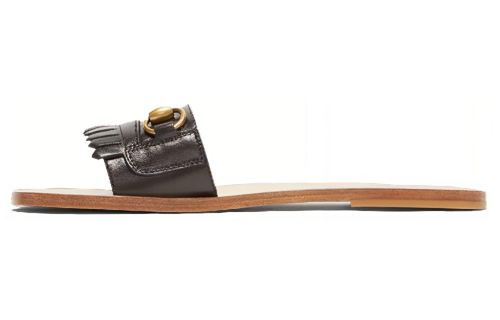 GUCCI Fringe Slip Resistant Slide Slippers Women's Black