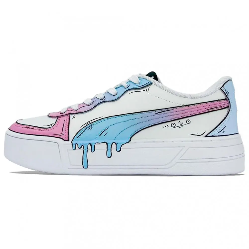 PUMA Skye Urban Chic Style Graffiti Abrasion Resistant Low top Skateboard Shoes Unisex Blue Pink