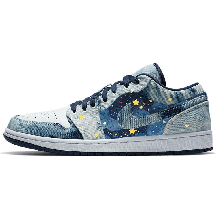 Jordan Air Jordan 1 Anti-Slip Wear-Resistant Low-Top Vintage Basketball Shoes Men's White Blue