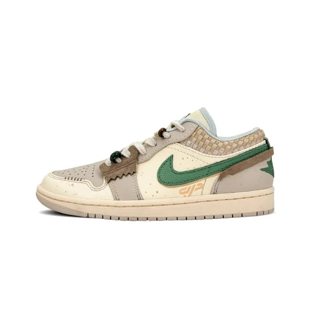 Jordan Air Jordan 1 Low Top Vintage Basketball Shoes Unisex Green Brown