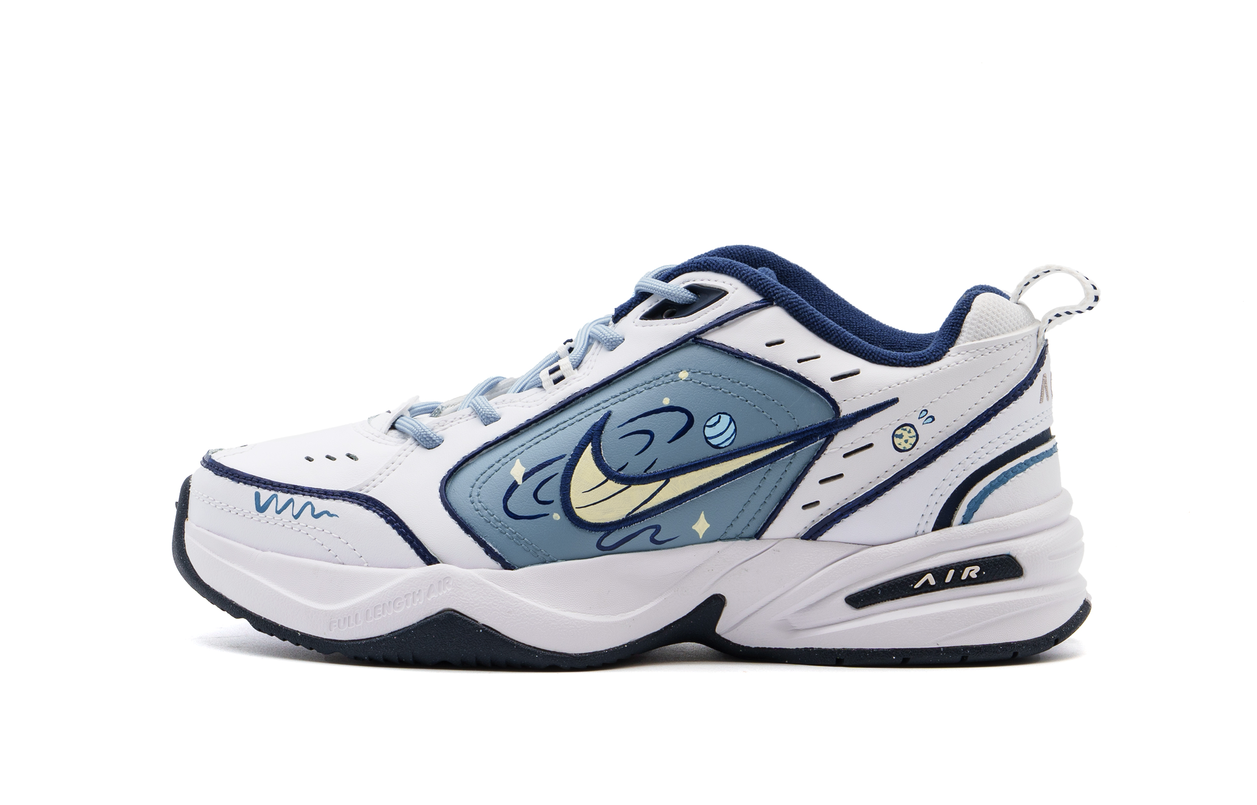 Nike Air Monarch 4 Slip Resistant Low top Chunky Sneakers Unisex Blue White Shopping Bag
