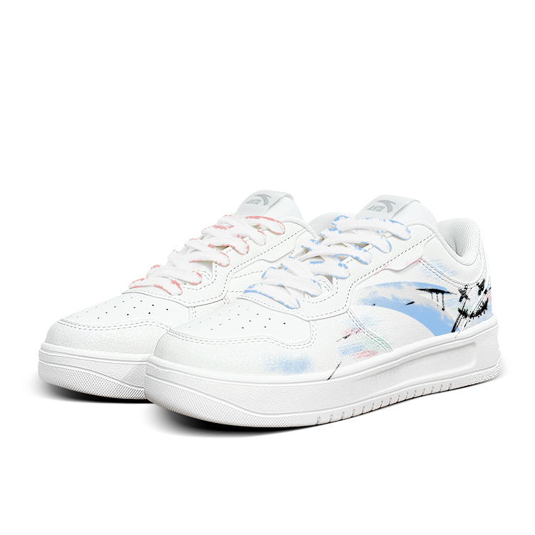 Anta Relaxed Anti Slip Wear Resistant Low Top Skateboard Shoes Unisex Blue Red Mismatched