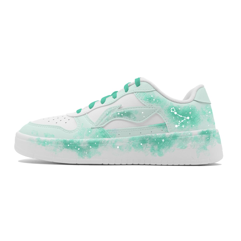 LiNing Pontoon Boats Cushioned Wear-Resistant Height Increasing Low-Top Skateboard Shoes Unisex White Green