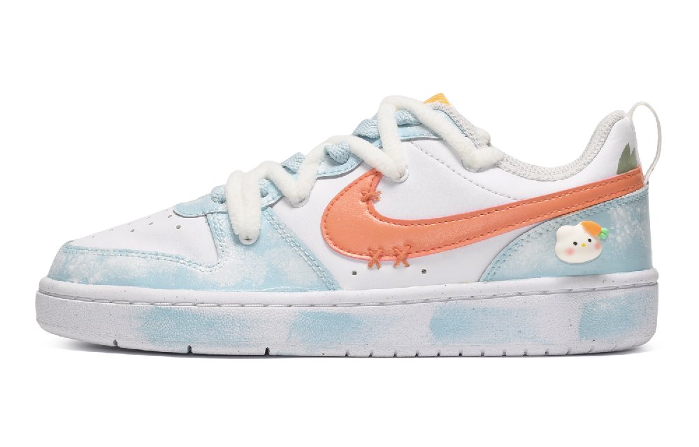 Nike Court Borough Series CUS ID CNY Hand-Drawn Blue Sky Low-Top Skateboard Shoes GS Blue White Orange