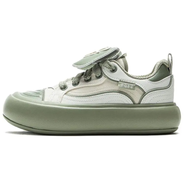 LiNing Puff Platform Wear resistant And Lightweight Low Top Skateboard Shoes Women's Ivory Grass Green