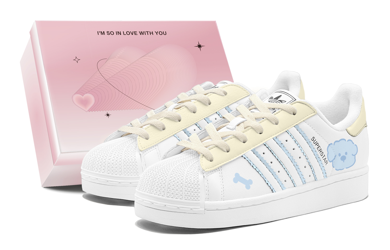 Adidas Originals Superstar 2 Bone Puppy Low top Skateboard Shoes Unisex Blue Yellow